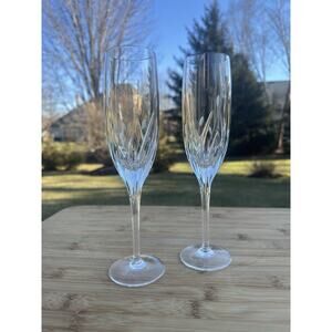 Noritake Moondust Crystal 9” Champagne Glasses Fluted ~Set Of 2